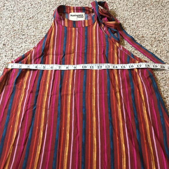 Savanna Jane Sleeveless Top Size S Stripe Choker Halter Tie Long Length Red Tank - Picture 8 of 9